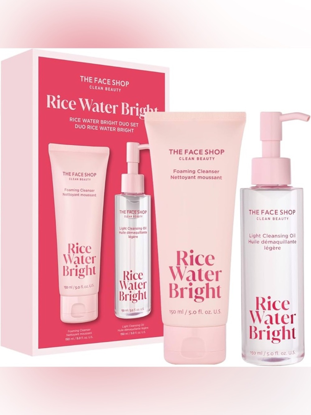 NWT The Face Shop Rice Water Bright Duo Set Foaming Cleanser